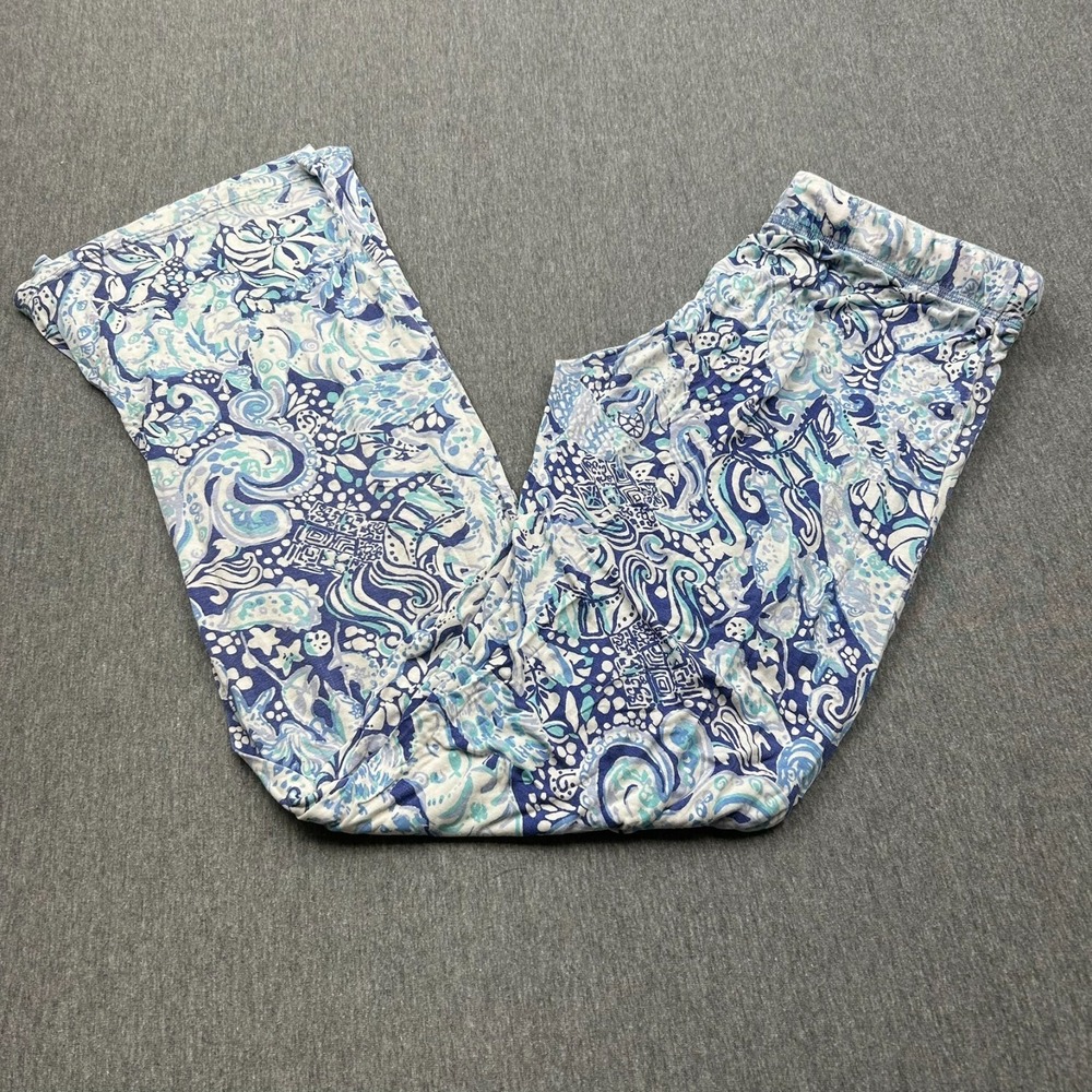 Lilly Pulitzer Drawstring Pajama Pants Womens XS Blue Pattern Floral Beach